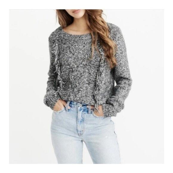 Abercrombie & Fitch Marl Gray Knit Fringe Front Sweater Size S Warm Y2K 90s - Picture 1 of 11